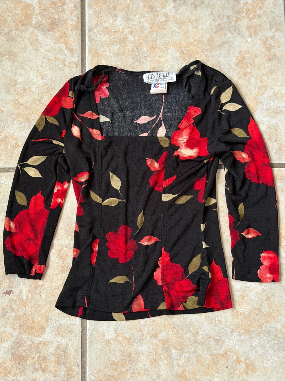 Vintage 90s La Belle Whimsigoth Floral Square Neck Top Size 9 Made in USA